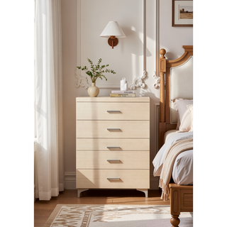 Sunvega White 5-Drawer Chest with Metal Legs for Extensive Storage and Durability