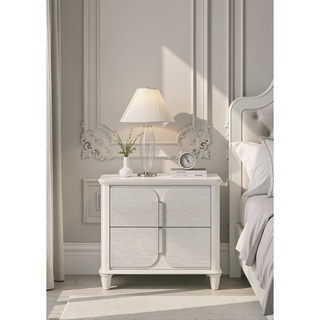 Sunvega Sleek Modern Nightstand with Two Spacious Drawers in Pearl White Finish