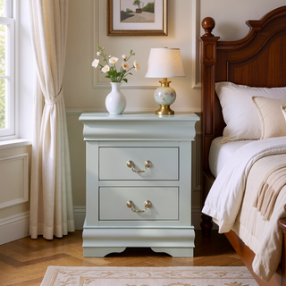 Sunvega Platinum Nightstand with Two Drawers for Bedroom Storage and Organization