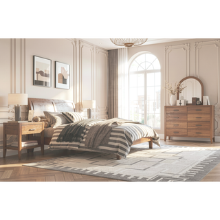 Sunvega Transitional Light Brown Nightstand with Dovetail Drawer and Open Shelf