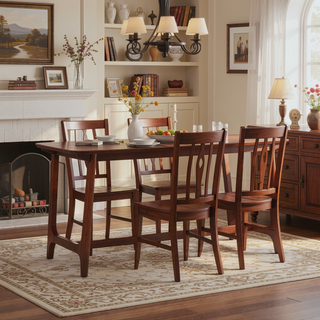 Sunvega Mid-Century Modern Dining Table with Trestle Base and Walnut Veneer