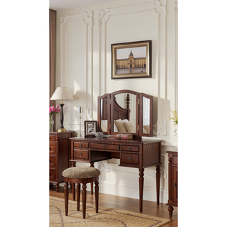 Sunvega Contemporary Black Rubber Wood Vanity Set with Foldable Mirror and Stool
