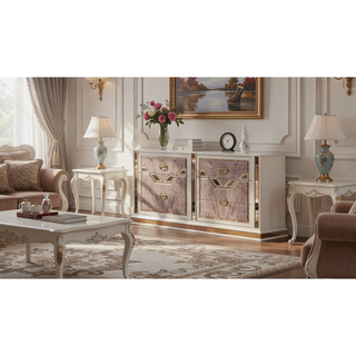 Sunvega Modern Art Deco Style 6-Drawer Dresser with Gold Accents and Mirrored Detailing