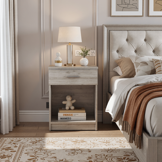 Sunvega Light Gray Finish Nightstand with Large Drawer and Lower Shelf