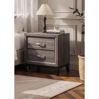 Sunvega Contemporary Simple Style Brown Gray Finish Nightstand with Two Storage Drawers