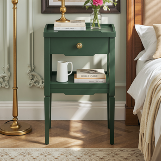 Sunvega Foley White 1-Drawer Nightstand with Gold Pull and Geometric Top