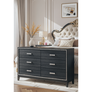 Sunvega Weathered Black Finish Nightstand with Two Spacious Storage Drawers
