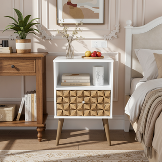 Sunvega Modern Nightstand with Drawer and Cubby for Bedroom or Living Room