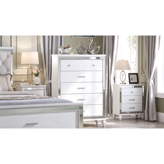 Sunvega Sterling Mirror Framed 5-Drawer Chest in White with Metallic Finish