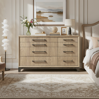 Sunvega Caramel and Cocoa 8-Drawer Dresser with Black Feet and Metal Pulls