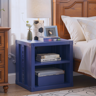 Sunvega Blue Nightstand with Open Shelf for Modern Bedroom Spaces