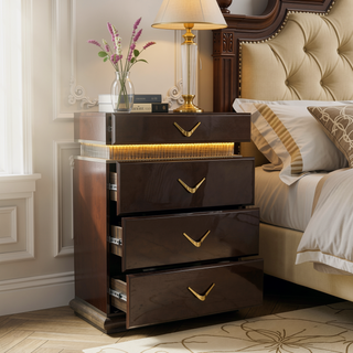 Sunvega Modern Brown Wood Chest with Five Drawers and LED Lighting