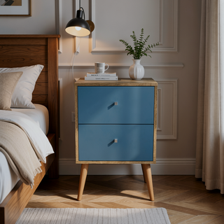 Sunvega Modern White and Brown Nightstand with 2 Drawers for Bedroom