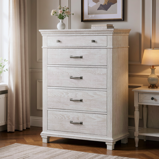 Sunvega Transitional Weathered Gray Chest with Dovetail Drawers and Dentil Molding
