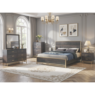 Sunvega Contemporary Gray Finish Chest with Gold Handles and Four Drawers