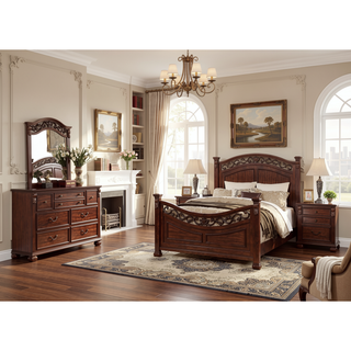 Sunvega Traditional Style Cherry Finish Nightstand with 2 Knob Drawers