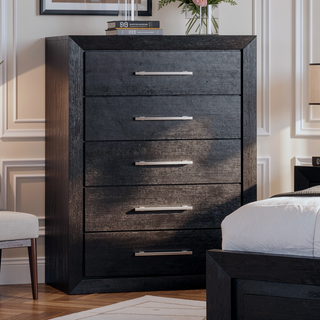 Sunvega Black Contemporary Chest with Chrome Legs and English Dovetail Drawer