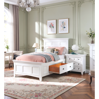 Sunvega Transitional Style Solid Wood Nightstand with Round Knobs and 3 Drawers