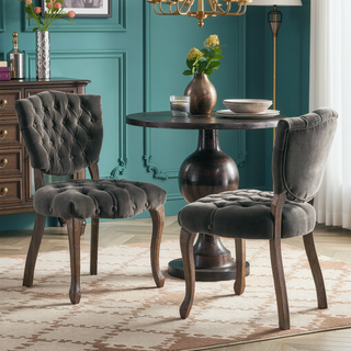 Sunvega Set of 2 Tufted Velvet Upholstered Chairs with Curved Wood Legs