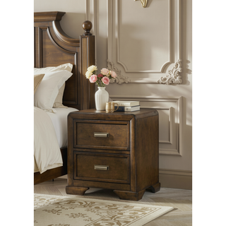 Sunvega Contemporary Dark Brown Wood Nightstand with Two Storage Drawers