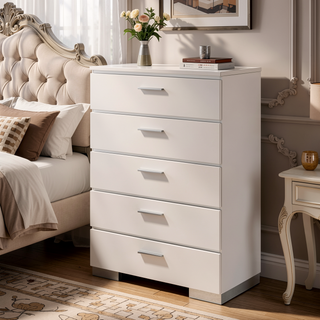 Sunvega Contemporary Style Five Drawer Chest with Chrome Accents and High Gloss Coating