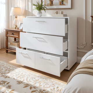 Sunvega Sleek White Finish Dresser with 4 Spacious Drawers for Bedroom