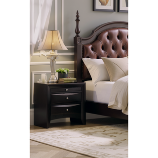 Sunvega Black Finish Nightstand with Two Spacious Drawers and Sleek Nickel Knob