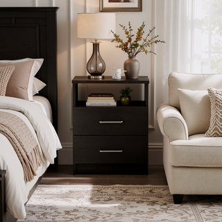 Sunvega Durable 2-Drawer 1-Shelf Rectangle Nightstand in Wenge Finish