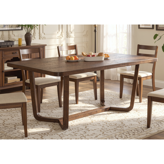Sunvega Mid-Century Modern Dining Table with Sculptural Base and Warm Wood Finish