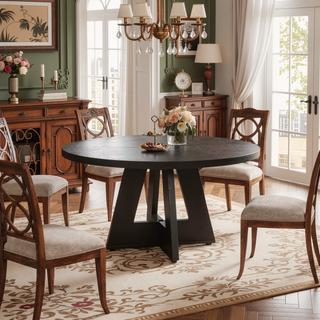 Sunvega 47 Inch Round Wood Dining Table with Walnut Finish for 4-6 Seating