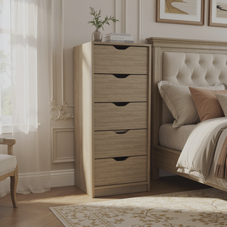 Sunvega Slim 5-Drawer Storage Chest of Drawers in Natural Oak for Limited Space