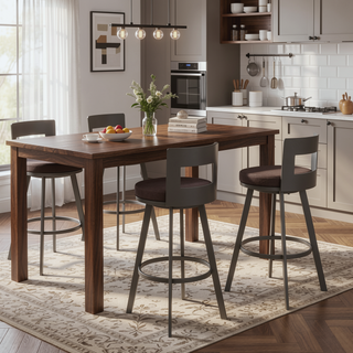 Sunvega Brown Faux Leather Swivel Bar Stool with 360 Degree Rotation