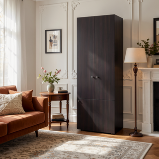 Sunvega Wenge Tall Wardrobe Cabinet with Hanging Rod and 4 Shelves for Bedroom