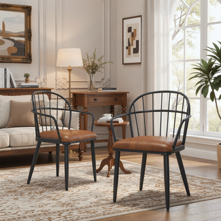 Sunvega Brown Upholstered Dining Chair with Metal Legs and PU Leather Seat