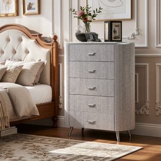 Sunvega Light Gray Contemporary Chest with Cultured Stone Top and Chrome Handles