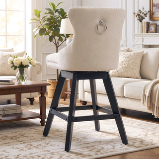 Sunvega Swivel Velvet Barstools with Button Tufted Back and Chrome Nailhead Trim