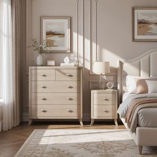 Sunvega Transitional Natural Oak Chest with Dovetail Drawers and Acrylic Handles