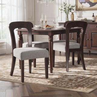 Sunvega Upholstered Dining Chairs Set of 2 with Gray Fabric Seating and Dark Brown Rubber Wood Legs