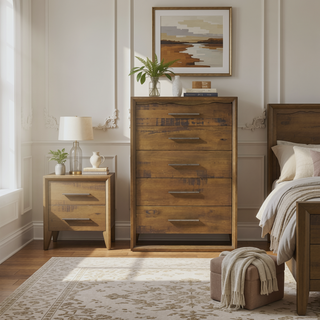 Sunvega Mocha Finish Brazilian Pine 5-Drawer Chest with Antique Silver Hardware