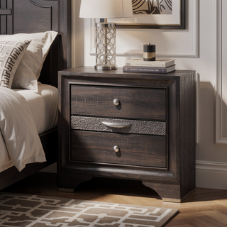Sunvega Contemporary Gray Nightstand with 2 Drawers and Jewelry Storage