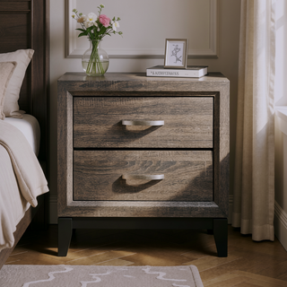 Sunvega Grey Oak 2-Drawer Nightstand with Durable Metal Handle for Bedroom
