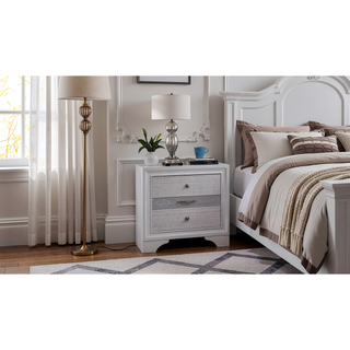 Sunvega White Acacia Wood Nightstand with Metal Drawer Pulls and Dovetail Joints