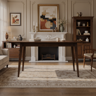 Sunvega Mid-Century Modern Solid Wood Rectangular Dining Table with Beveled Edges