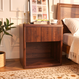 Sunvega Large Modern Nightstand with Drawer Storage Fluted Bedside Table for Bedroom