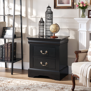 Sunvega Black Nightstand with Two Dovetail Drawers and Metal Handles