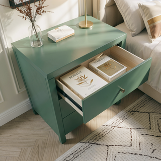Sunvega Modern Midnight Blue 3-Drawer Nightstand with Brushed Gold Knobs