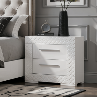 Sunvega Glam Style White High Gloss Finish Nightstand with Chrome Hardware