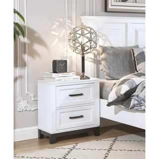 Sunvega White and Metallic Gray Nightstand with 2 Dovetail Drawers for Bedroom