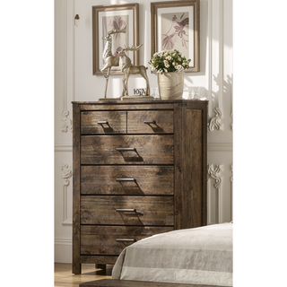 Sunvega Rustic Brown Two Drawer Nightstand with Sleek Metal Handles for Bedroom