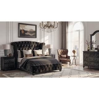 Sunvega Cream Velvet Upholstered Nightstand with Crystal Tufted Design and Two Drawers